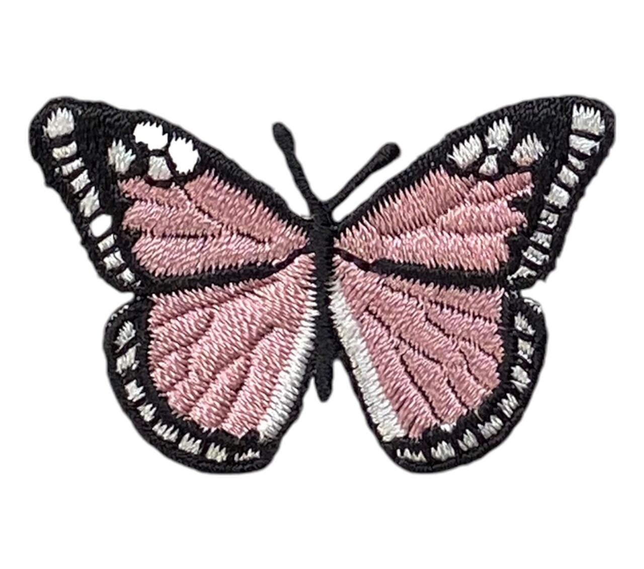 2 inch Light Pink, Black Butterfly Embroidered, Iron on Patch